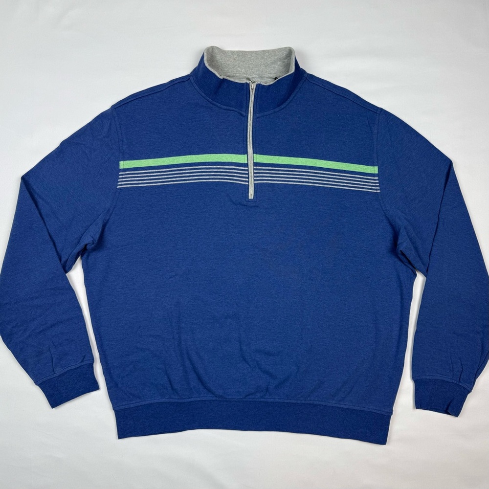 Carnoustie Mens 1/4 Zip Pullover Sweater XL Blue/Green Stripe Golf C5